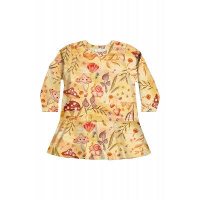 Vestido Manga Longa Cogumelos - Mostarda
